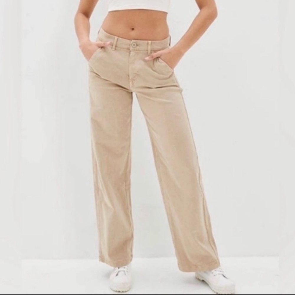 American Eagle Women's Skater Trouser Khaki Baggy Wide Leg Pants Tan Sz 16 Short - Picture 2 of 10